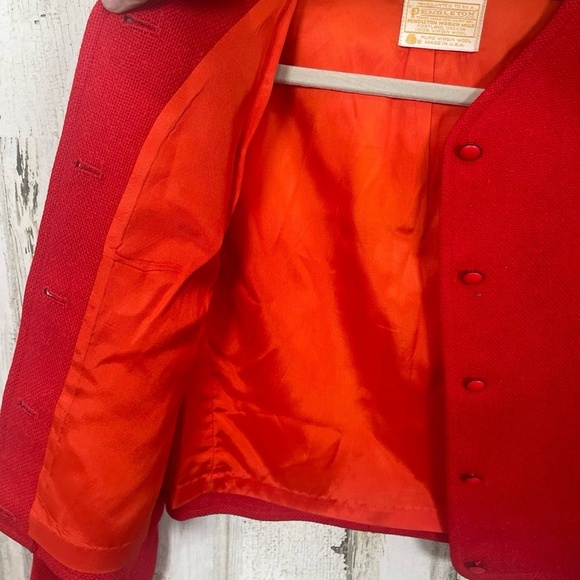 PENDLETON Vintage Jacket size 8 Red Collarless Button Front Virgin Wool USA Made - Picture 10 of 10